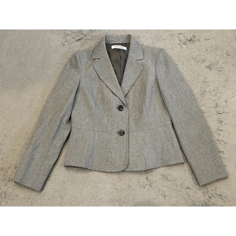 Kasper Blazer Womens S Gray Business Classic Career Workwear Jacket Two Button